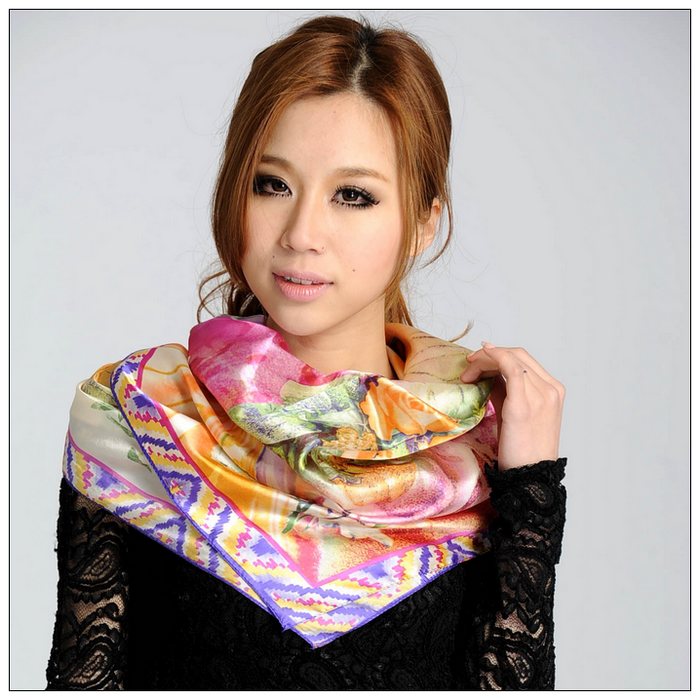 Colorful Big Square Silk Scarf