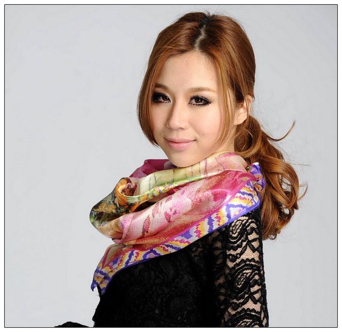 Colorful Big Square Silk Scarf