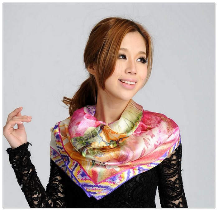 Colorful Big Square Silk Scarf