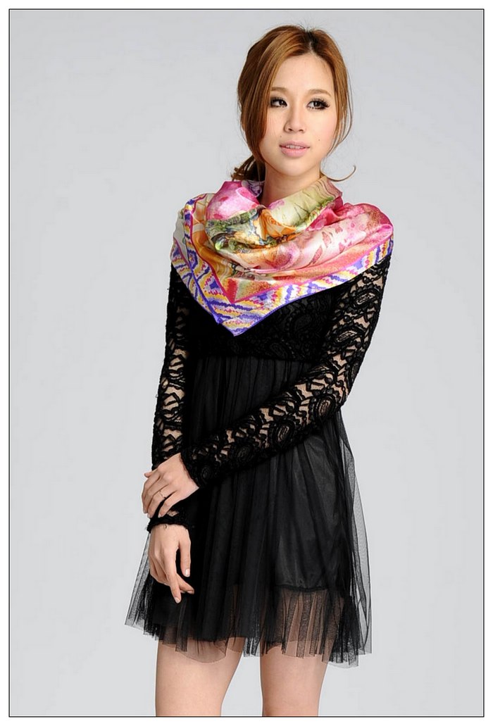 Colorful Big Square Silk Scarf