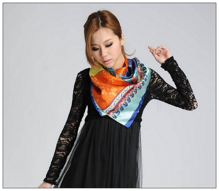 Colorful Big Square Silk Scarf