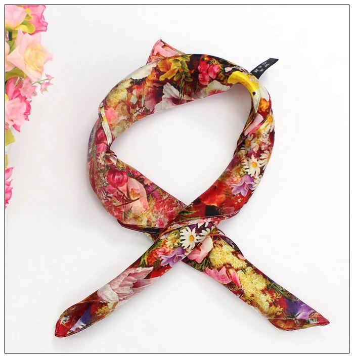 Digital Print Small Square Silk Scarf 