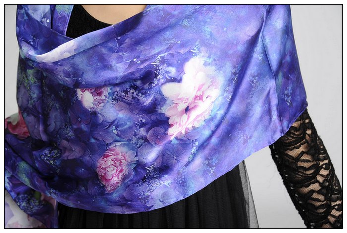 Flowers Long Silk Scarf