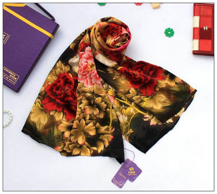 Digital Print Long Silk Scarf