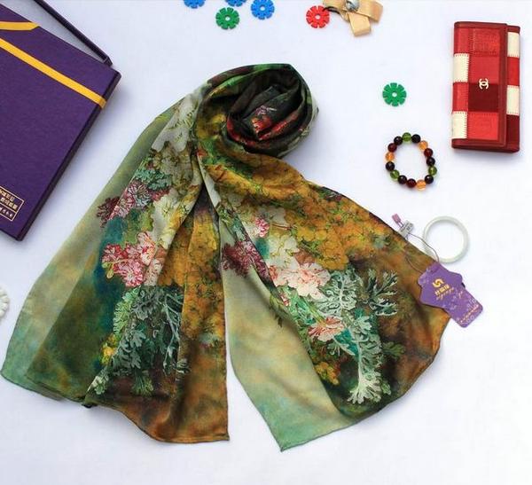 Digital Print Long Silk Scarf