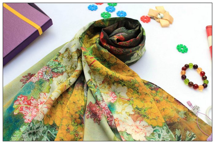 Digital Print Long Silk Scarf