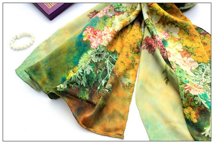 Digital Print Long Silk Scarf