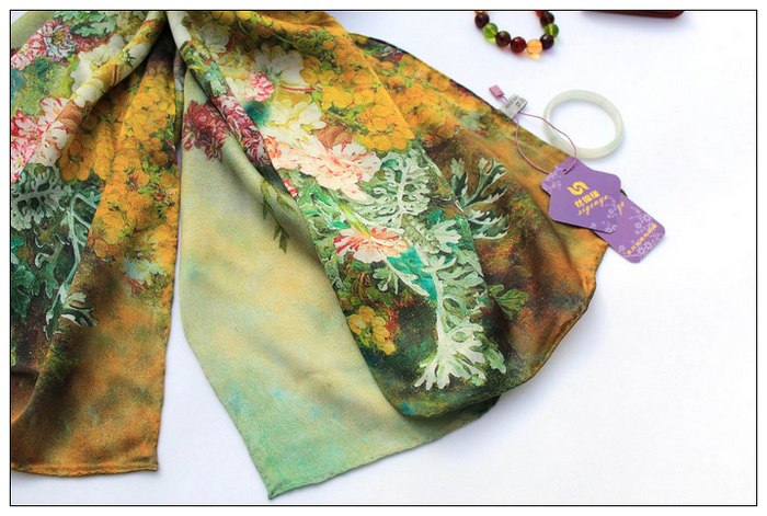 Digital Print Long Silk Scarf
