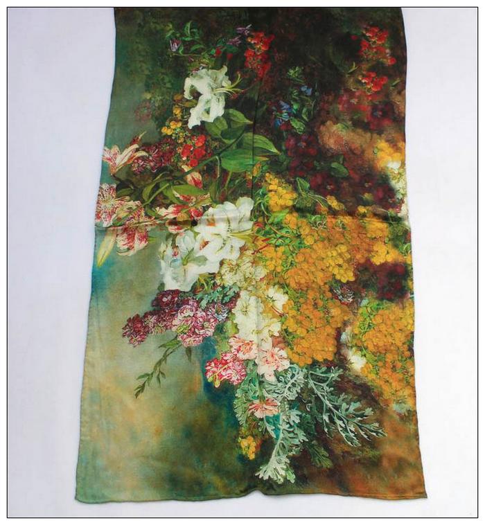 Digital Print Long Silk Scarf