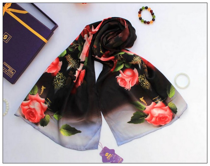 Digital Print Long Silk Scarf