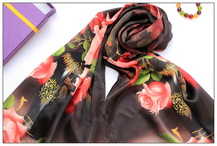 Digital Print Long Silk Scarf