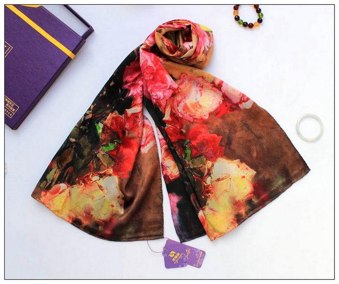 Digital Print Long Silk Scarf