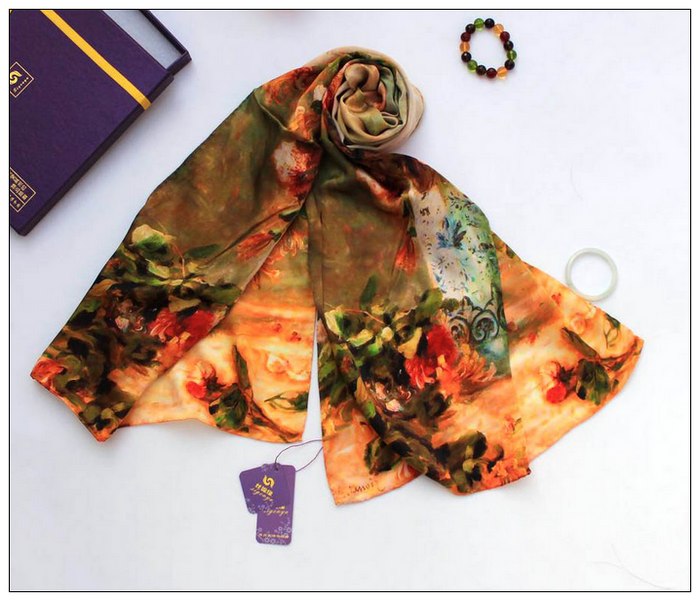 Digital Print Long Silk Scarf