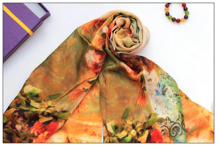 Digital Print Long Silk Scarf