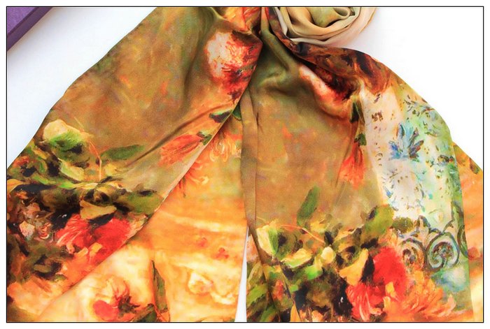 Digital Print Long Silk Scarf