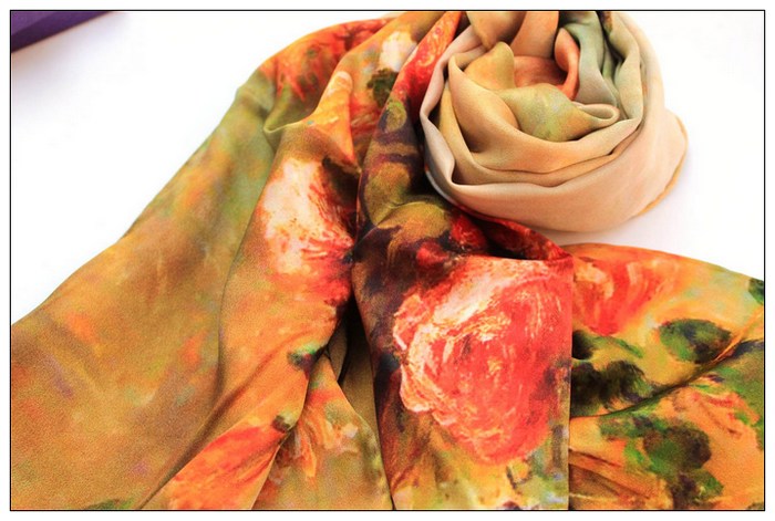 Digital Print Long Silk Scarf