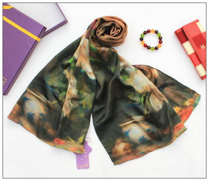 Digital Print Long Silk Scarf