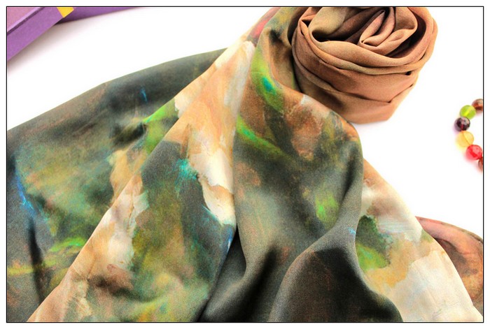Digital Print Long Silk Scarf