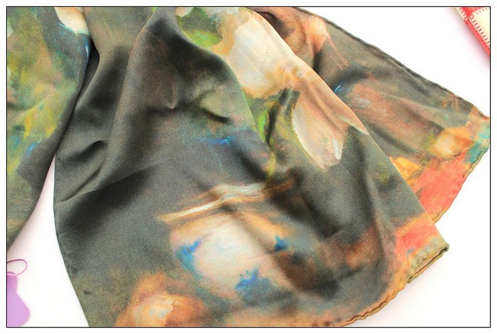 Digital Print Long Silk Scarf