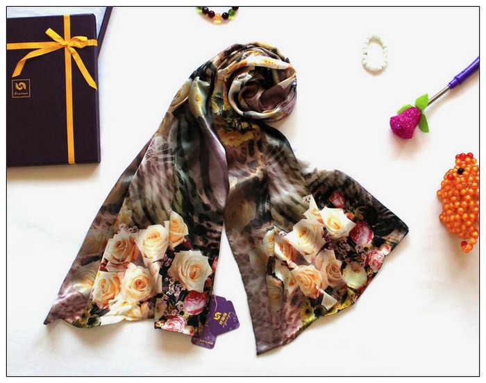 Digital Print Long Silk Scarf