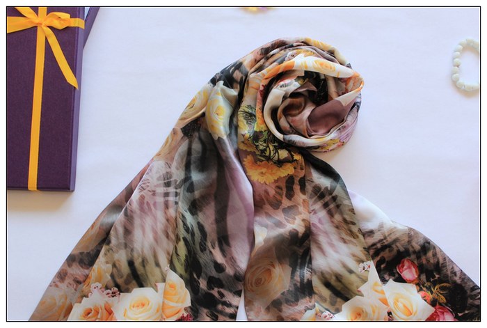 Digital Print Long Silk Scarf