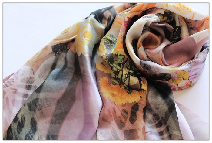 Digital Print Long Silk Scarf
