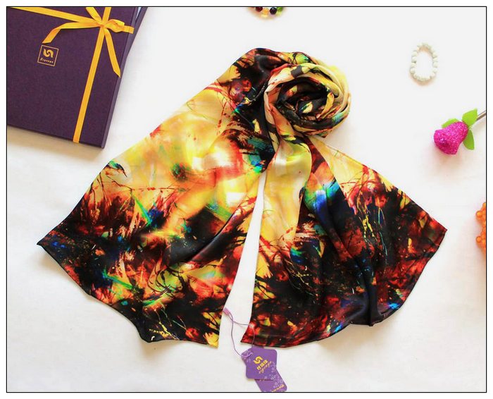 Digital Print Long Silk Scarf