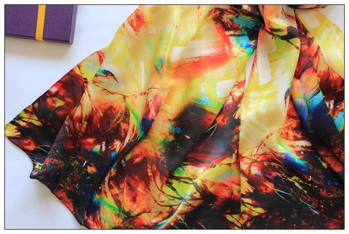 Digital Print Long Silk Scarf
