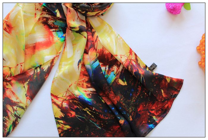 Digital Print Long Silk Scarf