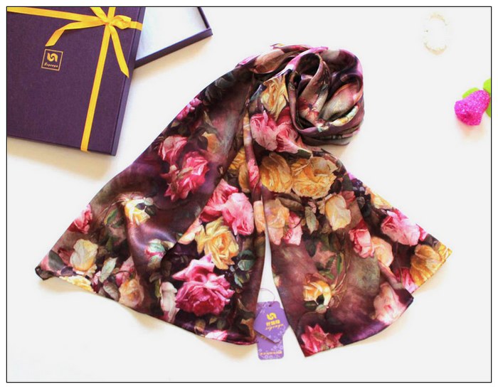 Digital Print Long Silk Scarf