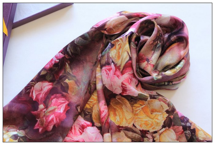 Digital Print Long Silk Scarf
