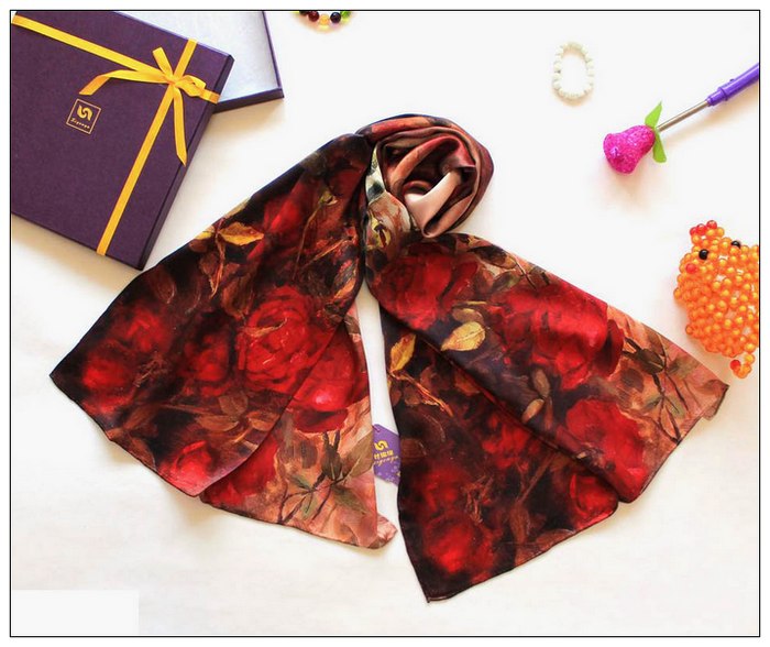 Digital Print Long Silk Scarf 