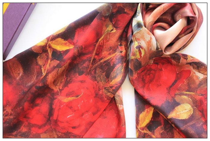 Digital Print Long Silk Scarf 