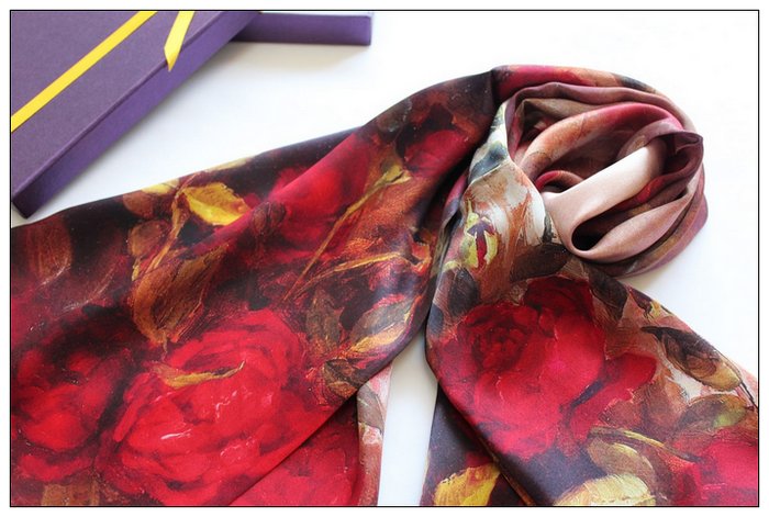 Digital Print Long Silk Scarf 