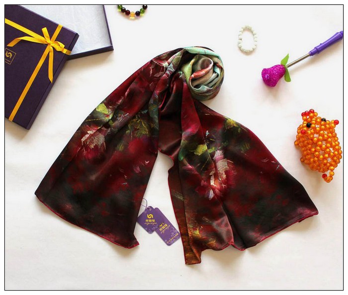 Digital Print Long Silk Scarf 