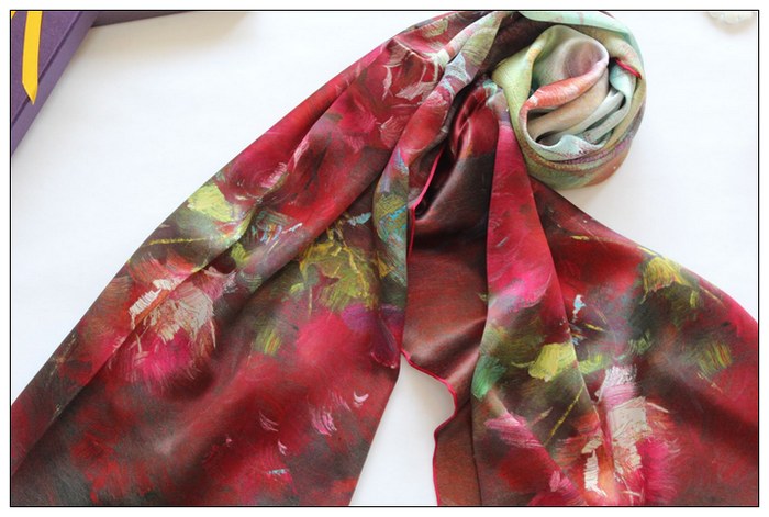 Digital Print Long Silk Scarf 