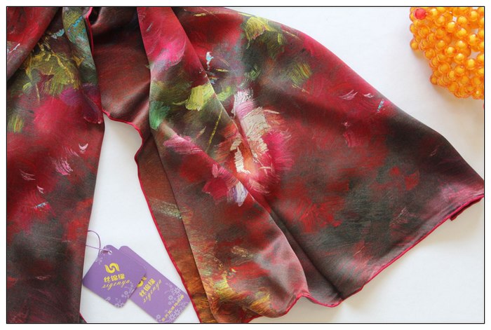 Digital Print Long Silk Scarf 