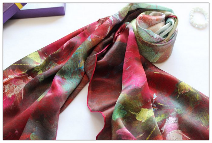 Digital Print Long Silk Scarf 