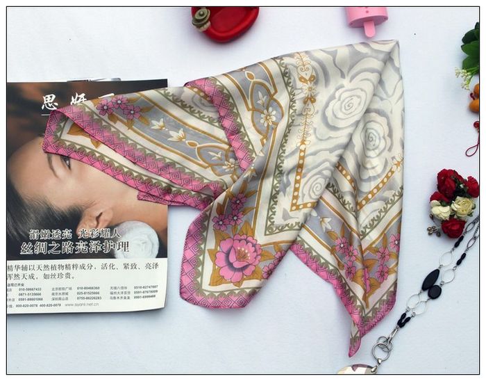 Rose Small Square Silk Scarf