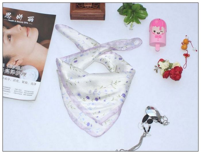 Floral Small Square Silk Scarf