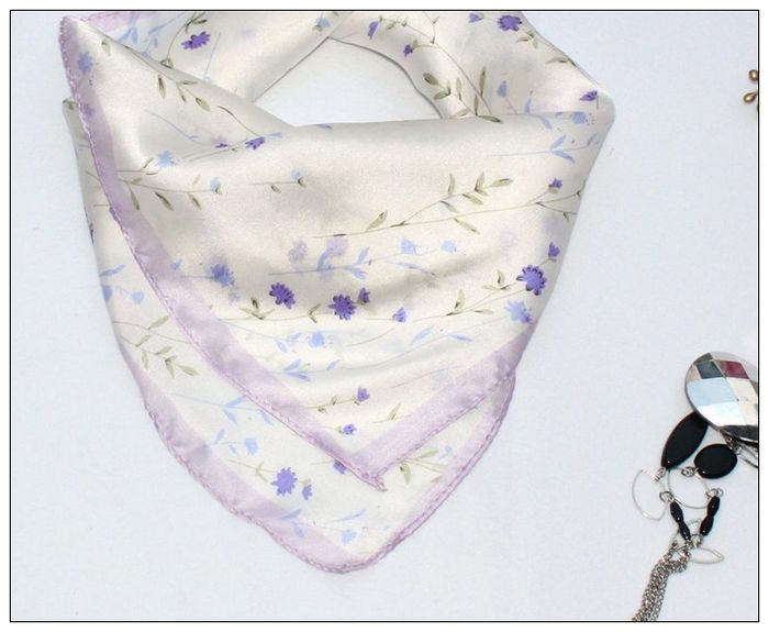 Floral Small Square Silk Scarf
