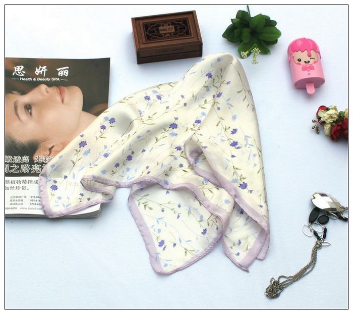 Floral Small Square Silk Scarf