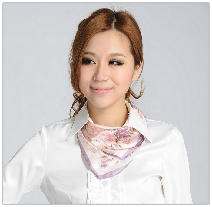 Flower Small Square Silk Scarf 