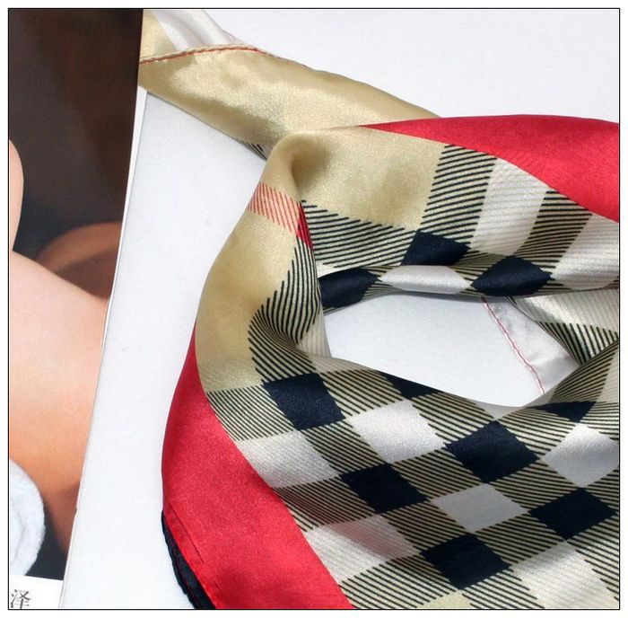 Plaid Small Square Silk Scarf 