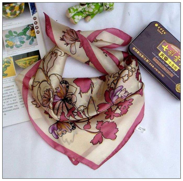 Flower Small Square Silk Scarf 