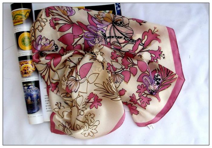 Flower Small Square Silk Scarf 
