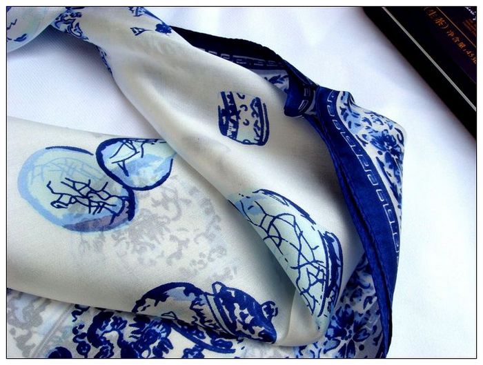 Blue & White Porcelain Small Square Silk Scarf