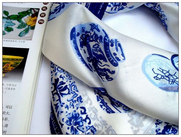 Blue & White Porcelain Small Square Silk Scarf
