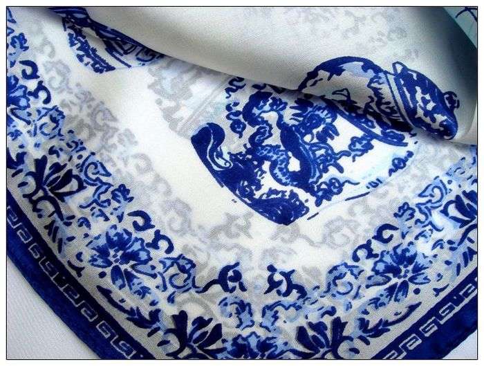 Blue & White Porcelain Small Square Silk Scarf