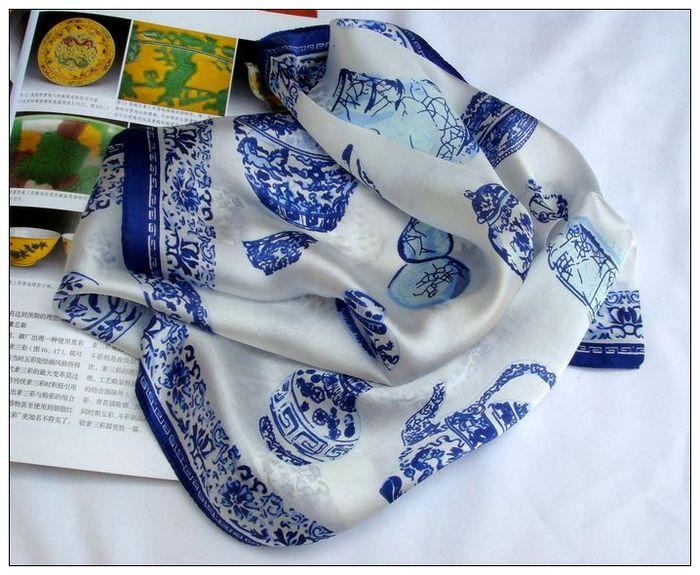 Blue & White Porcelain Small Square Silk Scarf